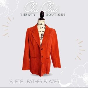 SOLD - Denim & Company Women's M-L Orange 100% Suede Leather Oversized Blazer